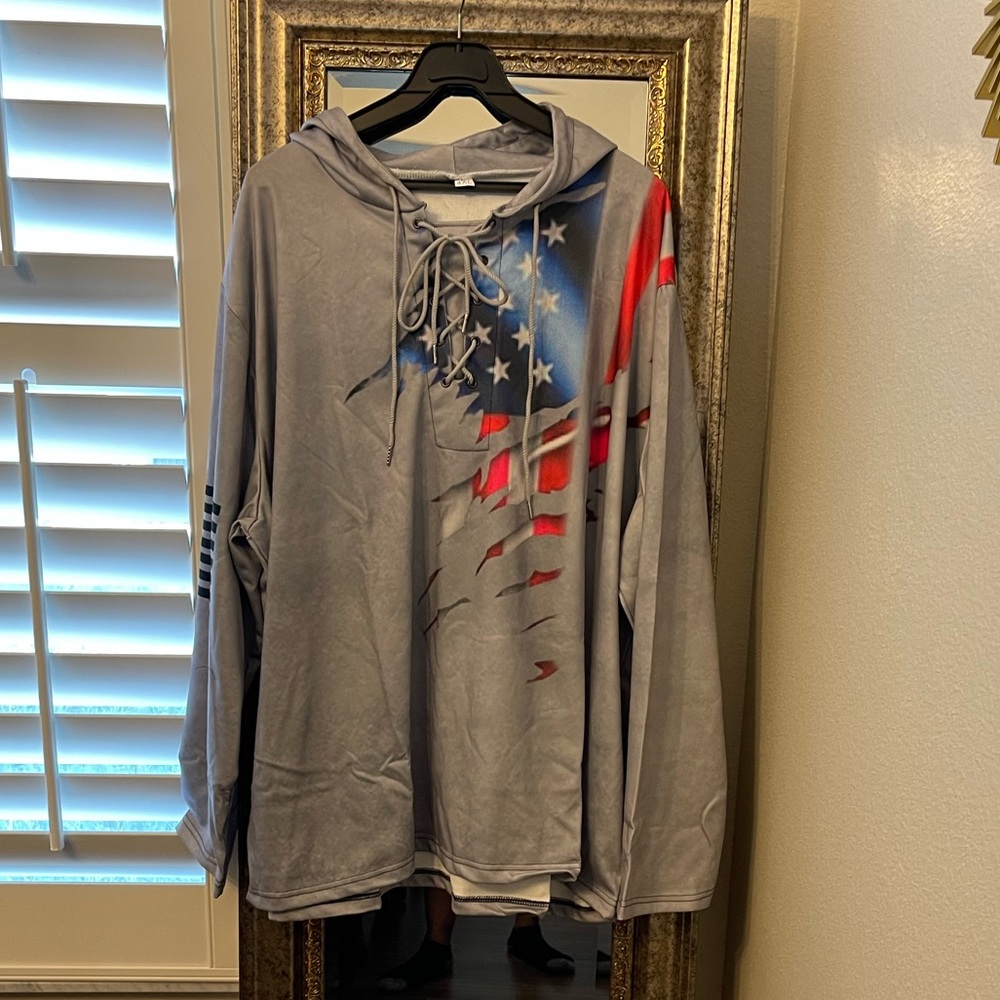 Men's Long Sleeve Pullover Hoodie Sweatshirt, grey with national flag print